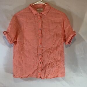 Cynthia Rowley Linen Shirt Coral Coastal Minimalist Beach Resort Button Up Top